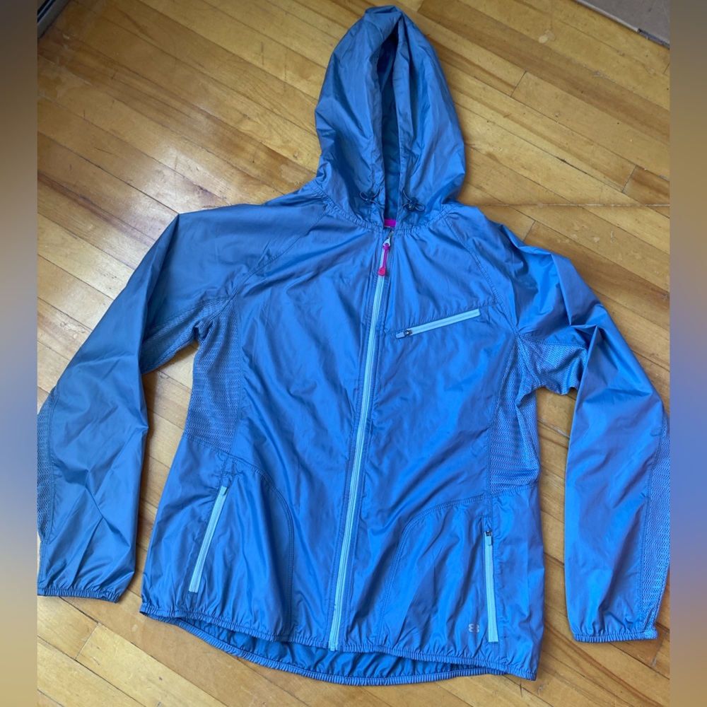 Blue Grey Hooded Windbreaker Jacket
